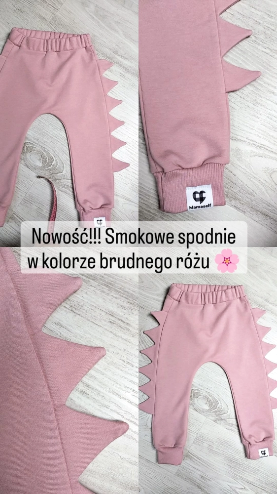 Spodnie smokowe dinozaurowe pudrowy róż (typu baggy)