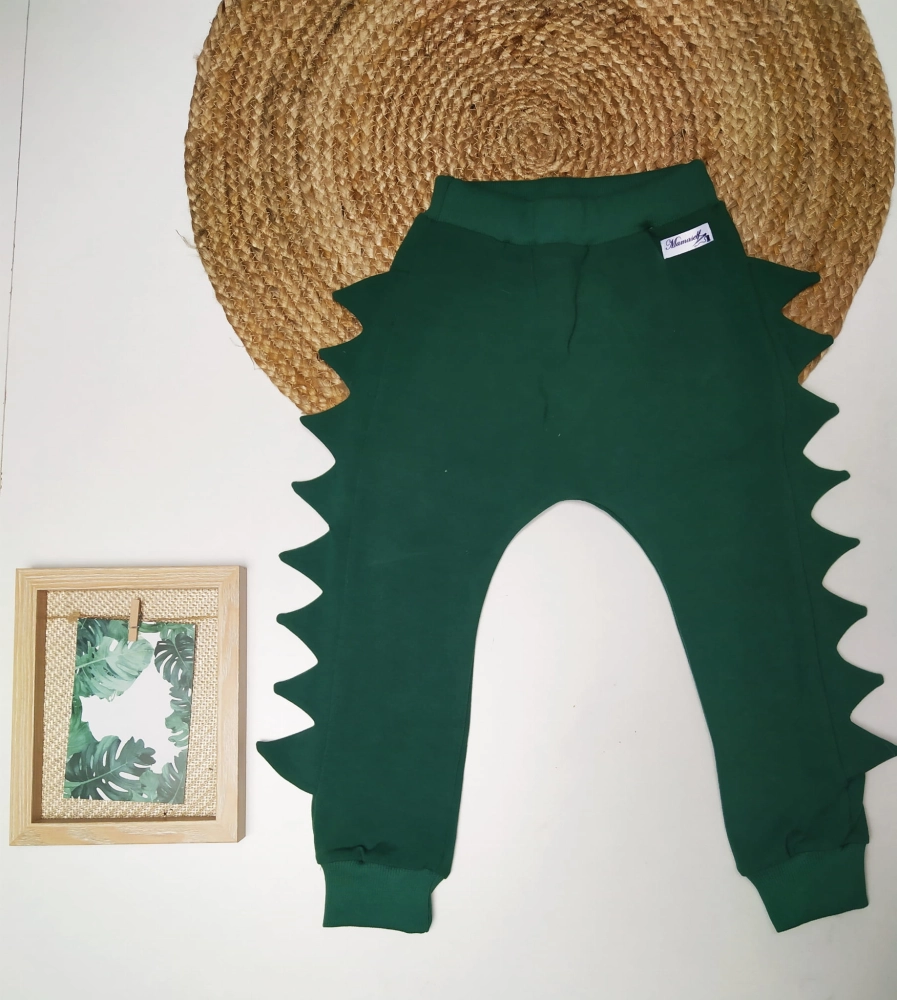 Spodnie smokowe dinozaurowe butelkowa zieleń (typu baggy)